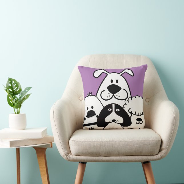 Coussin Cute Quatre Doodles de Chien Noir et Blanc (Chaise)