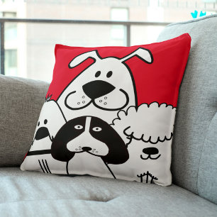 Coussin Cute Quatre Doodles de Chien Noir et Blanc