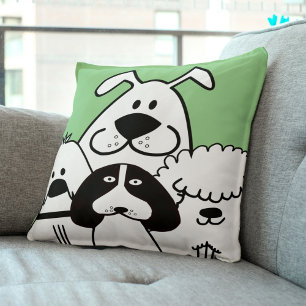 Coussin Cute Quatre Doodles de Chien Noir et Blanc