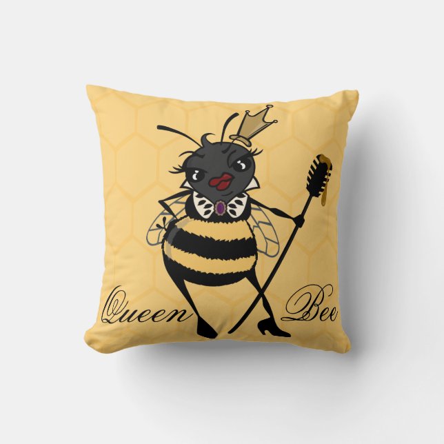 COUSSIN CUTE QUEEN BEE AVEC HONEYCOMB CARRÉ JETTE PILLOW (Recto)