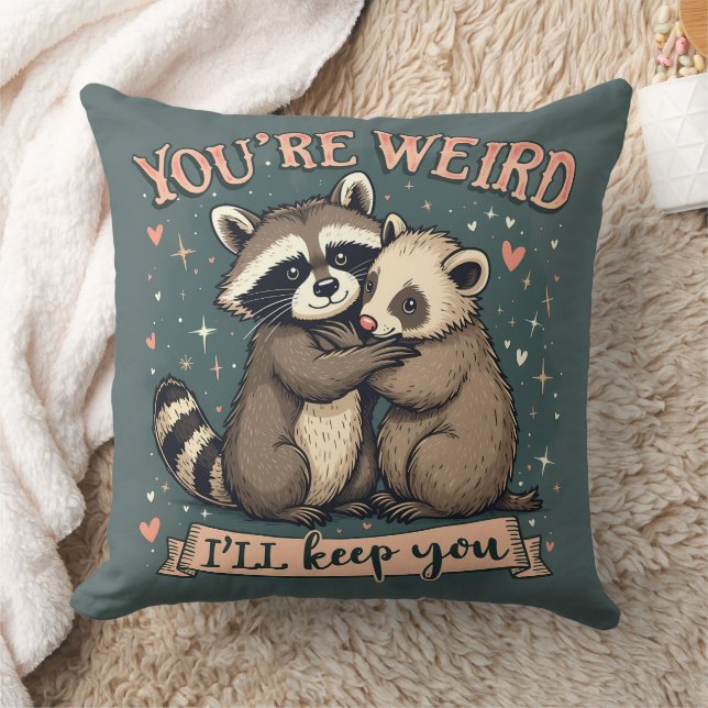 Coussin Cute Raccoon et Ferret Hug avec citation amusante (Couverture)