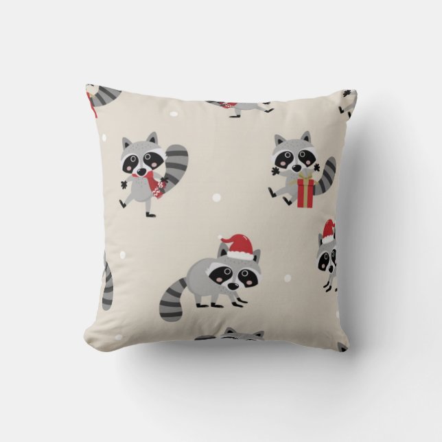 Coussin Cute Raccoon Motif de Noël (Recto)