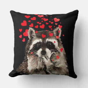 Coussin Cute Raccoon souffler Baisers Amour Coeurs