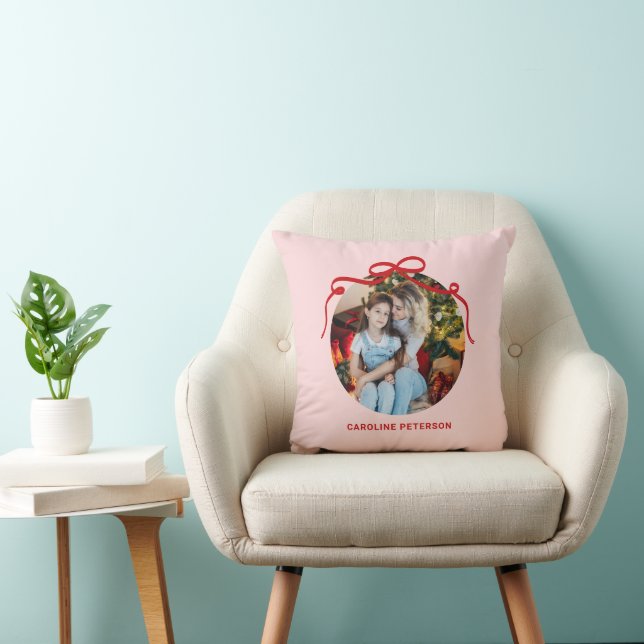 Coussin Cute Red Coquette Bow Ribbon Custom Photo Gift (Chaise)