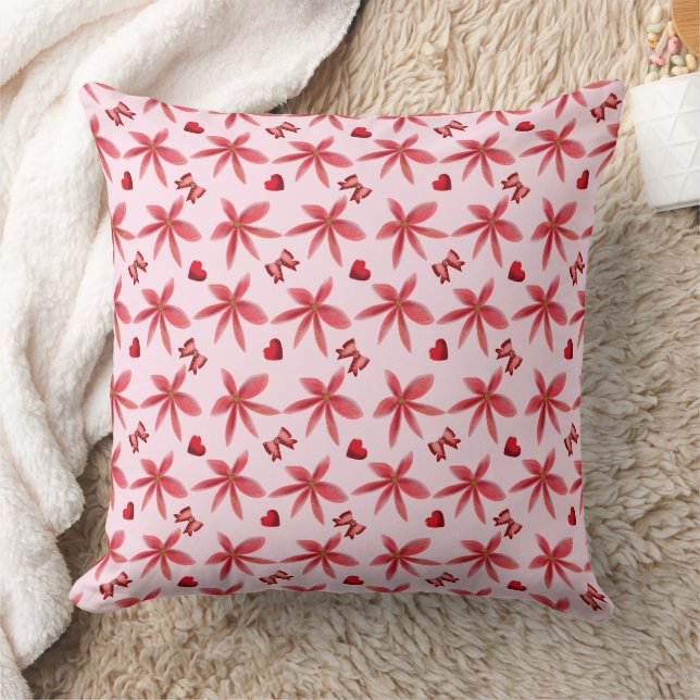 Coussin Cute Red Floral Heart Pattern Seamless Girly  (Couverture)
