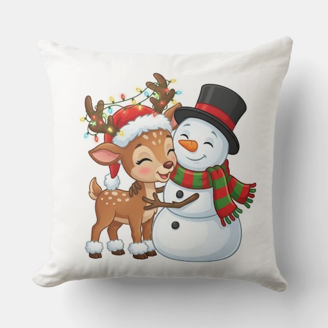 Coussin Cute Reindeer & Snowman Christmas Pillow (Recto)