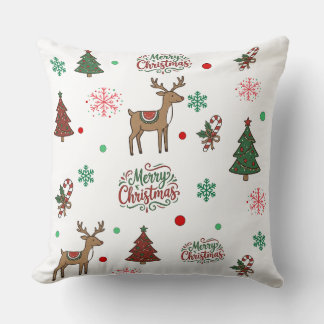 Coussin Cute Reindeer & Tree Merry Christmas Pattern Throw