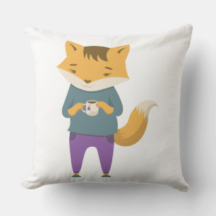 Coussin Cute renard avec tasse de thé