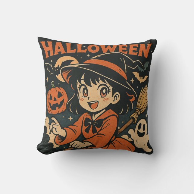 Coussin Cute retro Japanese cartoon Halloween (Recto)