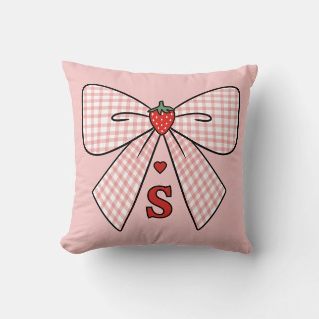 Coussin Cute Retro Monogram Initials Strawberry Coquette (Recto)