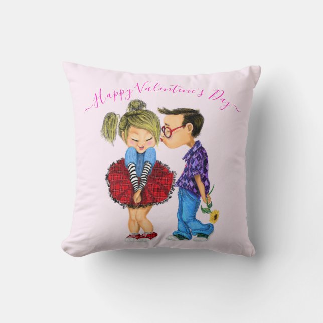 Coussin Cute Romantic Couple Love - Valentine's Day Kiss (Recto)