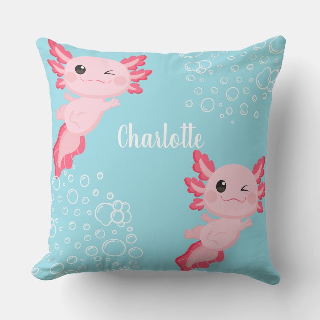 Coussin Cute rose Axolotl Aqua Blue Enfants sous-marins (Recto)