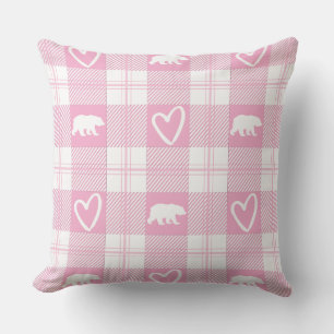 Coussin Cute rose & blanc Ours et flanelle du coeur Plaid
