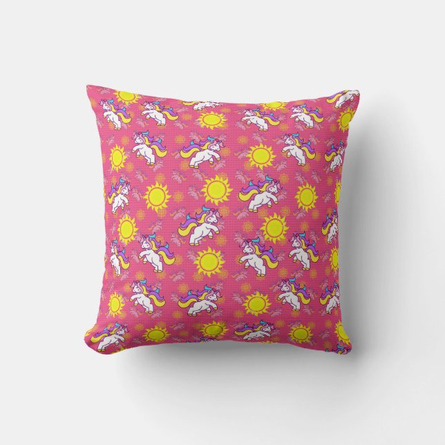 Coussin Cute rose chaud Sunny Unicorn Design Motif (Recto)