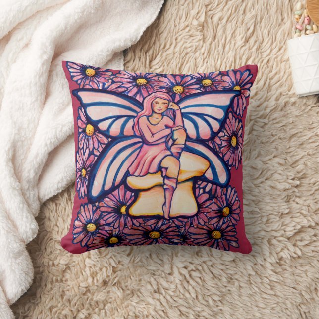 Coussin Cute Rose Daisy Fairy Champignons d'art Fées (Couverture)