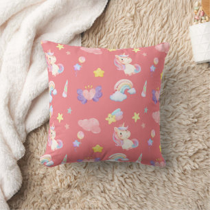Coussin Cute rose douce licorne arc-en-ciel Motif