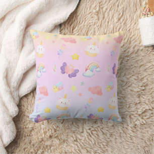 Coussin Cute rose doux cupcake unicorne Motif arc-en-ciel