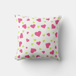 Coussin Cute rose et vert Tumbling Hearts Motif