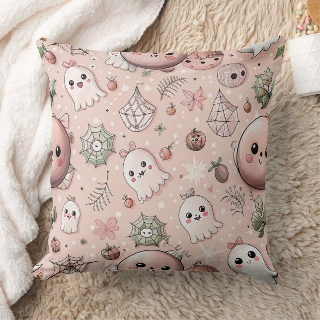 Coussin Cute rose Fantôme & Pastel Halloween sans couture (Couverture)