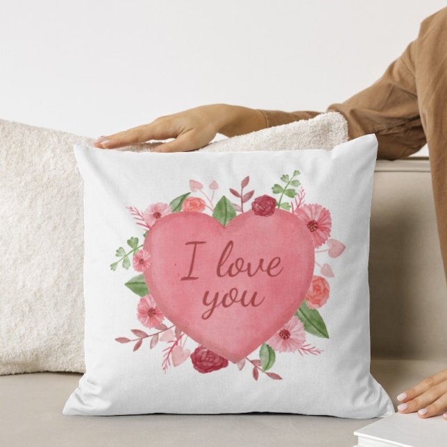 Coussin Cute Rose Floral Coeur Je t'aime Maman Fête des mè (Créateur téléchargé)
