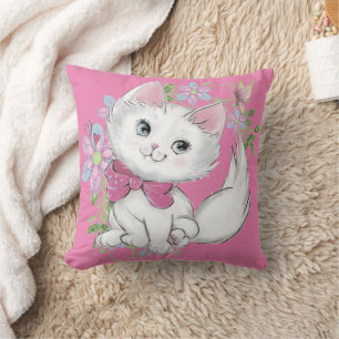 Coussin Cute rose Kitten et Fleurs filles