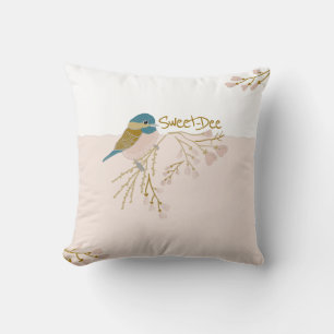 Coussin Cute Rose Or Chickadee Oiseau Floral Coeurs Imprim