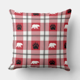 Coussin Cute rouge blanc et noir ours et Motif à plaid