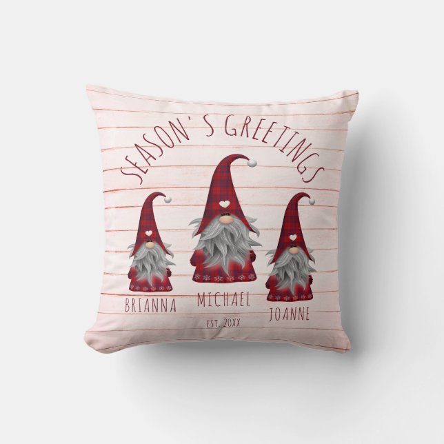 Coussin Cute Rustique Faux Bois Gnomes de Noël Famille Thr (Recto)