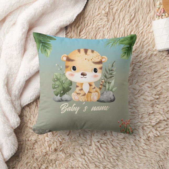 Coussin Cute Safari Animaux 2 côtés Tiger Elephant (Couverture)