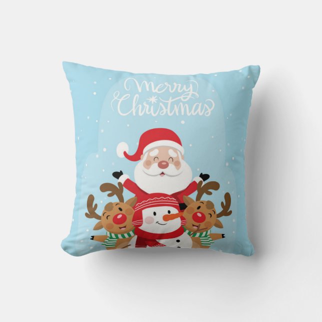 Coussin Cute Santa Claus, deer and snowman (Recto)