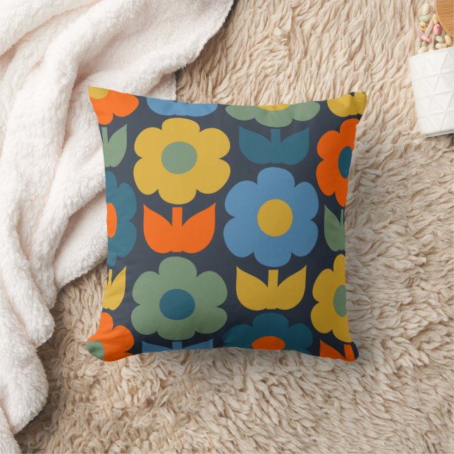 Coussin Cute Scandi Retro Moderne Motif Floral Bleu (Couverture)