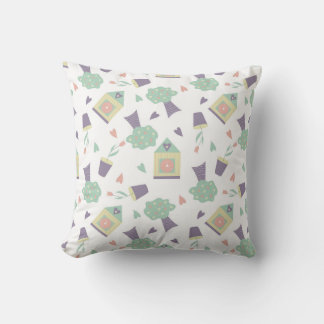 Coussin cute seamless pattern with trees, houses and flowe