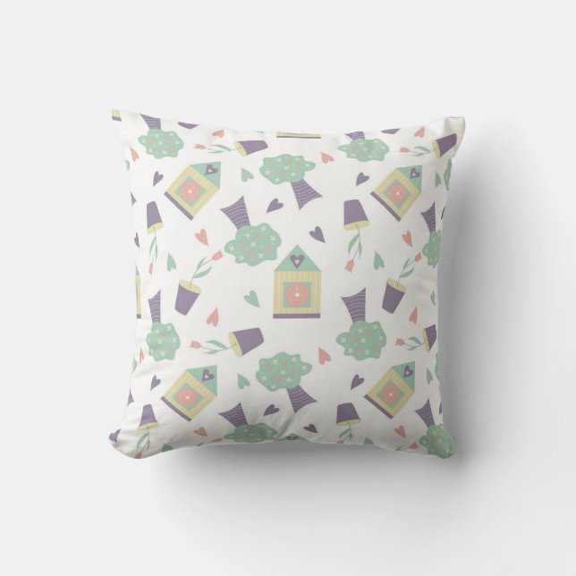 Coussin cute seamless pattern with trees, houses and flowe (Recto)