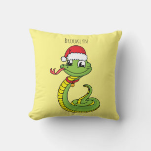Coussin Cute serpent vert avec chapeau santa dessin animé