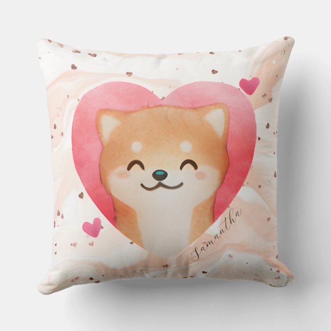 Coussin Cute Shiba Inu dans un coeur (Verso)