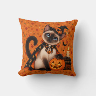 Coussin Cute Siamese Cat Witch Halloween