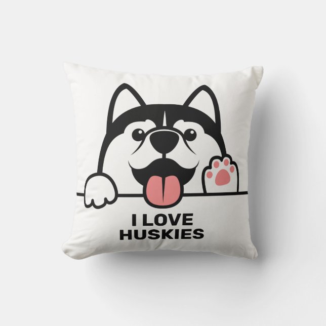 Coussin Cute Siberian Husky texte personnalisé (Recto)