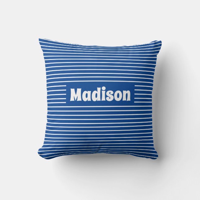 Coussin Cute Simple Stripes Blue and White Nom personnalis (Recto)