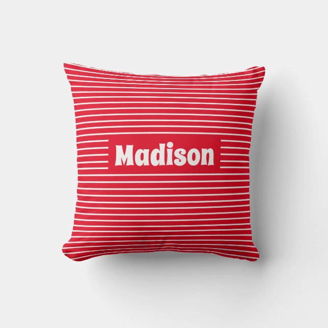 Coussin Cute Simple Stripes Rouge et Blanc Nom de Noël (Recto)