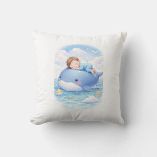 Coussin Cute Sleeping Baby on Blue Whale Cushion | Dreamy