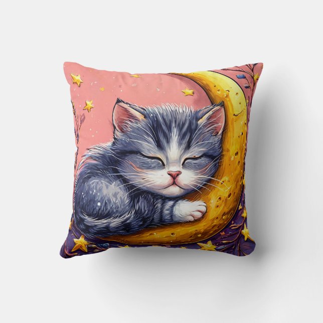 Coussin Cute sleeping cat resting on a crescent moon (Verso)