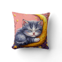 Cute sleeping cat resting on a crescent moon