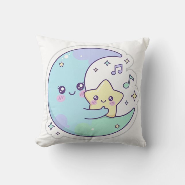Coussin Cute Sleeping Moon and Star Kawaii Baby Nursery Pi (Recto)