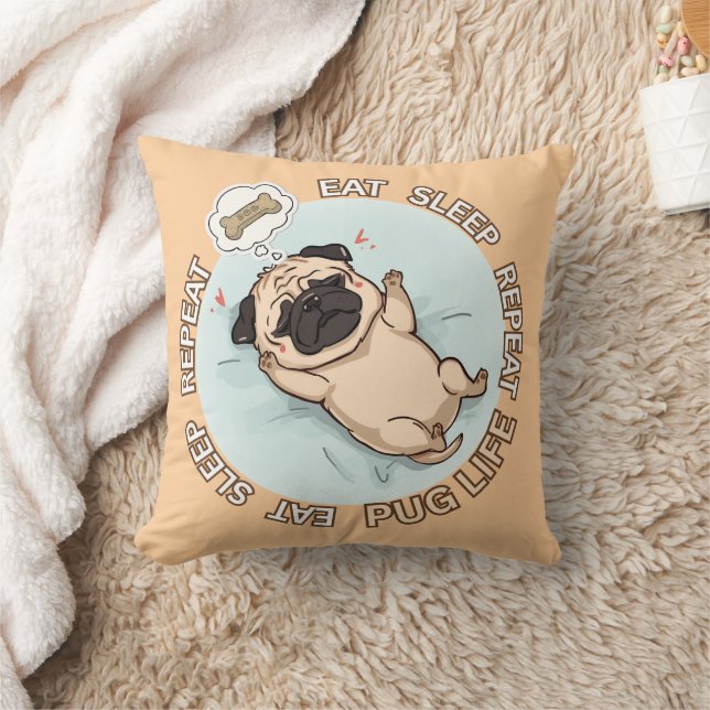 Coussin Cute Sleeping Pug Dreaming of Treats Throw Pillow  (Couverture)