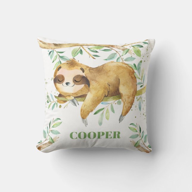Coussin Cute Sleepy Forêt de Sloth verdure Boy Nursery (Recto)