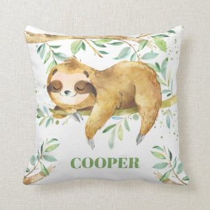Coussin Cute Sleepy Forêt de Sloth verdure Boy Nursery