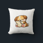 Coussin Cute Sleepy Puppy with Pillow<br><div class="desc">Adorable kawaii puppy cuddling a cozy pillow. Perfect cute design for dog lovers and cozy vibes.</div>