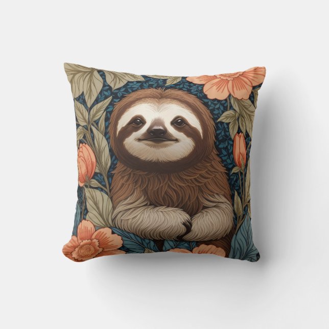 Coussin Cute Sloth Elegant Floral William Morris Inspired (Recto)