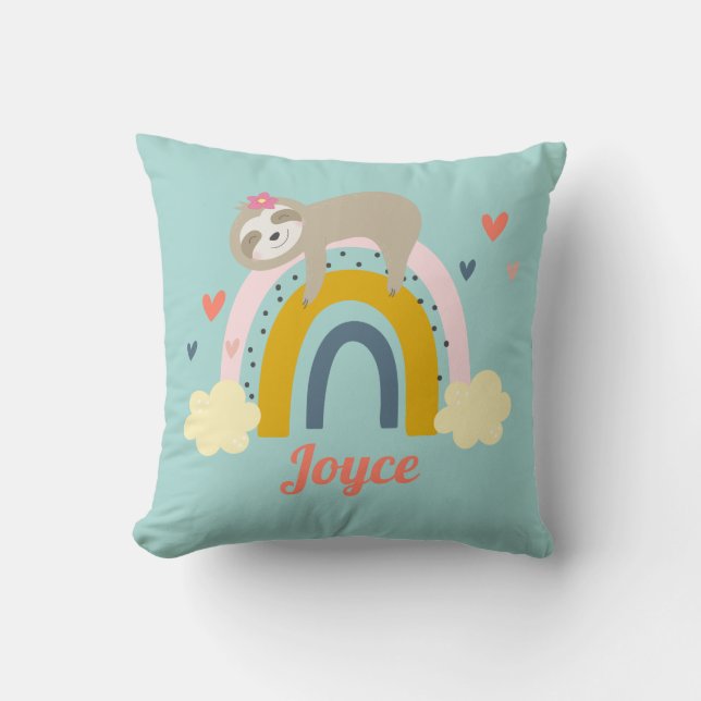 Coussin Cute Sloth Rainbow Pink Turquoise Personnaliser le (Recto)
