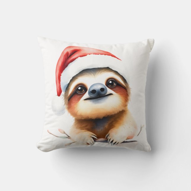 Coussin Cute Sloth Wearing Santa Hat (Recto)